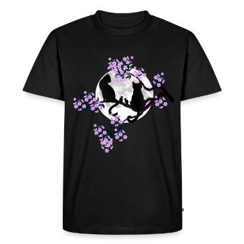 Chats sous la pleine lune dans le cerisier en fleurs - T-shirt Premium bio Homme - noir - Devant - Nico (187cm)