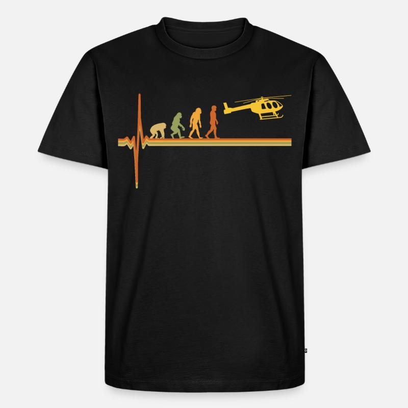 Hubschrauber Pilot EKG Herzschlag Evolution - Männer Premium Bio T-Shirt - Schwarz