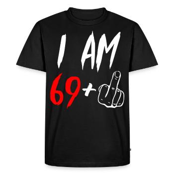 70th birthday middle finger - Men's Premium Organic T-Shirt - black - Front - Nico (187cm)