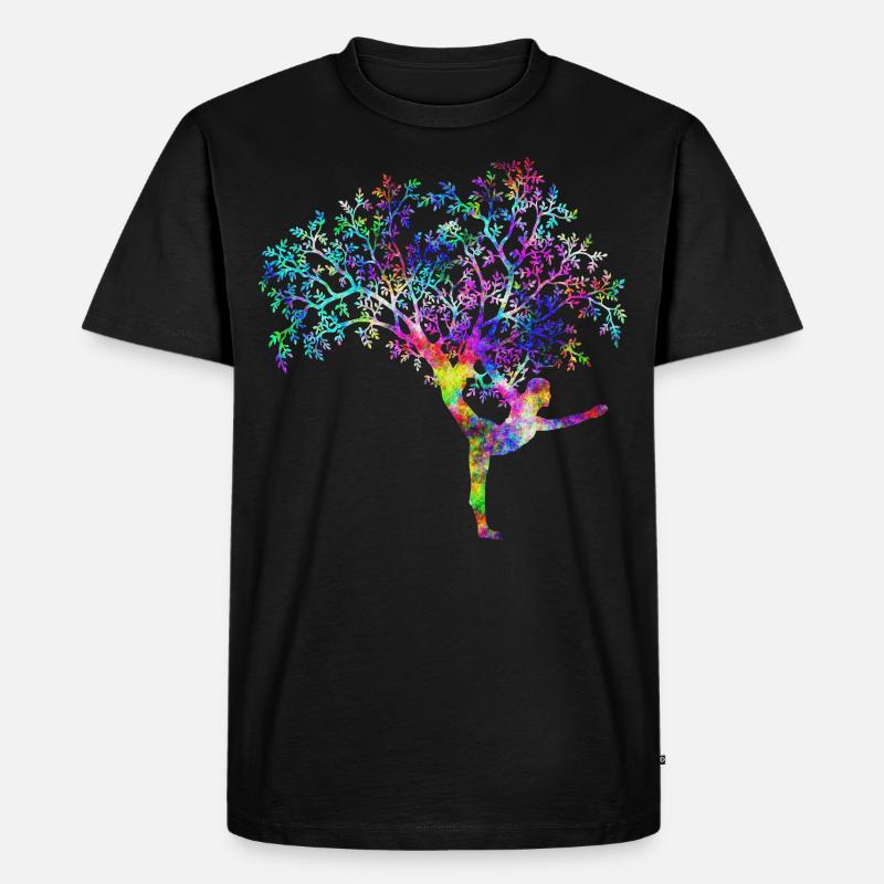 Yoga Frau Baum psychedelisch - Männer Premium Bio T-Shirt - Schwarz