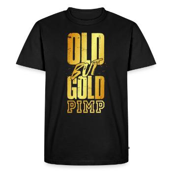 Ancien mais souteneur d'or, couleur or, écriture dorée - T-shirt Premium bio Homme - noir - Devant - Nico (187cm)