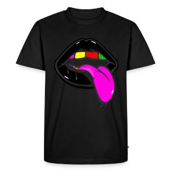 Black lips and rainbow teeth with tongue - Men's Premium Organic T-Shirt - black - Front - Nico (187cm)