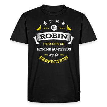 ROBIN PARFAIT - NOM ROBIN - T-shirt Premium bio Homme - noir - Devant - Nico (187cm)
