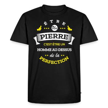 PIERRE PARFAIT - NOM PIERRE - T-shirt Premium bio Homme - noir - Devant - Nico (187cm)