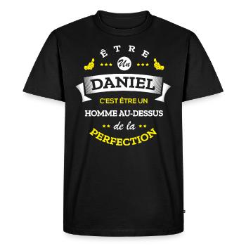 DANIEL PARFAIT - NOM DANIEL - T-shirt Premium bio Homme - noir - Devant - Nico (187cm)