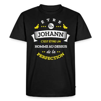 JOHANN PARFAIT - NOM JOHANN - T-shirt Premium bio Homme - noir - Devant - Nico (187cm)