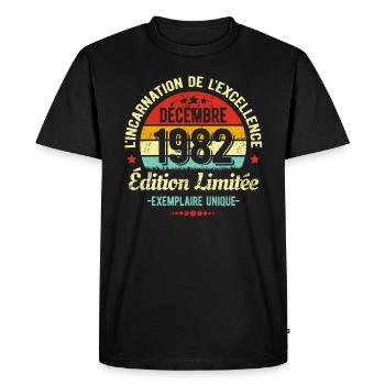 MILLÉSIME DÉCEMBRE 1982 ÉDITION LIMITÉE - T-shirt Premium bio Homme - noir - Devant - Nico (187cm)