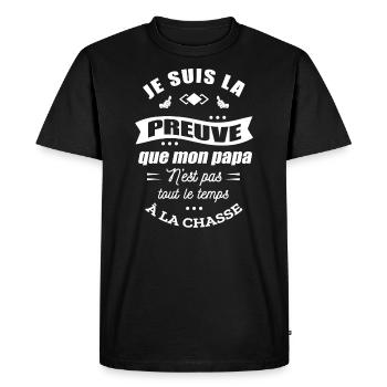 PREUVE ENFANT PAPA CHASSEUR - ENFANT D'UN CHASSEUR - T-shirt Premium bio Homme - noir - Devant - Nico (187cm)