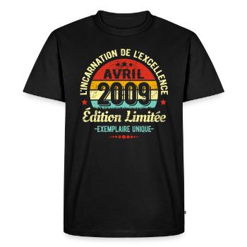 MILLÉSIME AVRIL 2009 ÉDITION LIMITÉE - T-shirt Premium bio Homme - noir - Devant - Nico (187cm)