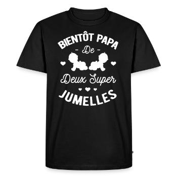 BIENTÔT PAPA DE DEUX SUPER JUMELLES - FUTUR PAPA - T-shirt Premium bio Homme - noir - Devant - Nico (187cm)