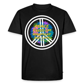 #love #peace #freedom et #harmony #totheworld #we - T-shirt Premium bio Homme - noir - Devant - Nico (187cm)