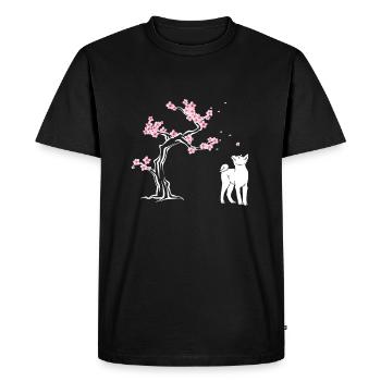 Shiba Inu Fleur de cerisier japonais Sakura - T-shirt Premium bio Homme - noir - Devant - Nico (187cm)