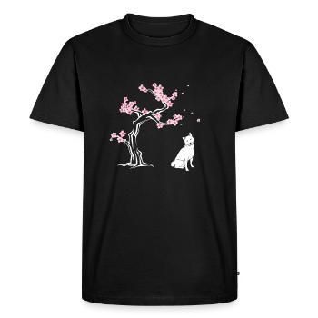 Shiba Inu Fleur de cerisier japonais Sakura - T-shirt Premium bio Homme - noir - Devant - Nico (187cm)
