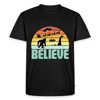 Believe Santa Claus Big Food Nessie UFO Retro Sun. - Men's Premium Organic T-Shirt - black - Front - Nico (187cm)