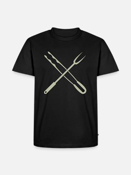 Grillzange und Fleischgabel - Männer Premium Bio T-Shirt - Schwarz