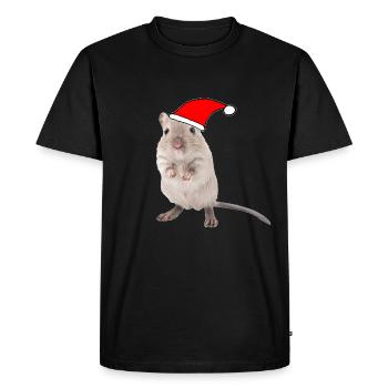 Souris de course avec bonnet de Noël - T-shirt Premium bio Homme - noir - Devant - Nico (187cm)