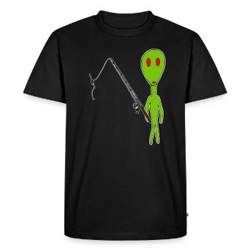 Funny alien with fishing route - Men's Premium Organic T-Shirt - black - Front - Nico (187cm)