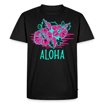 Aloha Hibiskus Floral Hawaii Cadeau surfeur kona - T-shirt Premium bio Homme - noir - Devant - Nico (187cm)