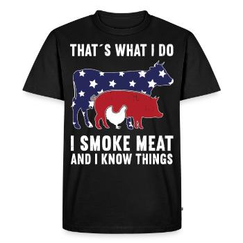 C’est ce que je fais, je fume de la viande et je sais des choses - T-shirt Premium bio Homme - noir - Devant - Nico (187cm)