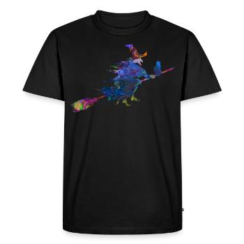 Halloween witch witches broom cat colorful magical 2 - Men's Premium Organic T-Shirt - black - Front - Nico (187cm)