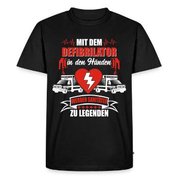 MIT DEM DEFIBRILLATOR IN DEN HÄNDEN - Männer Premium Bio T-Shirt - Schwarz - Vorne - Nico (187cm)