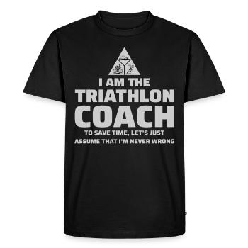 Swim Bike Run Triathlon Coach Funny - Men's Premium Organic T-Shirt - black - Front - Nico (187cm)