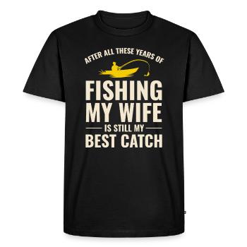 Pêche Poisson Bateau Outdoor Hobby Femme Drôle De Blague - T-shirt Premium bio Homme - noir - Devant - Nico (187cm)
