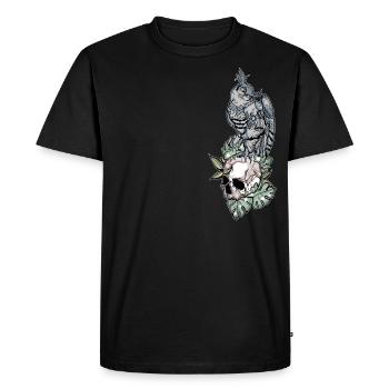 Hibou sur crâne // Illustration - T-shirt Premium bio Homme - noir - Devant - Nico (187cm)