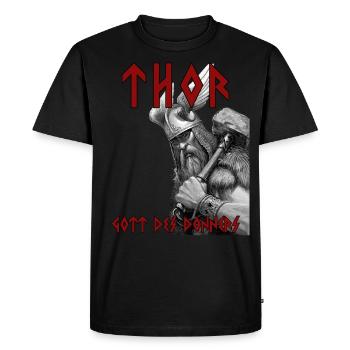 Thor - Gott des Donners - Männer Premium Bio T-Shirt - Schwarz - Vorne - Nico (187cm)