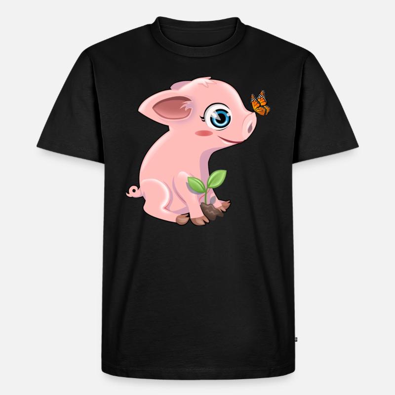 Schwein mit Schmetterling - Männer Premium Bio T-Shirt - Schwarz
