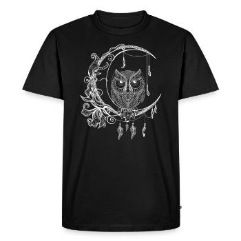 Crescent owl drawing with feathers and flowers - Men's Premium Organic T-Shirt - black - Front - Nico (187cm)