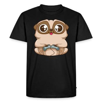 Chien carlin de jeu mignon avec contrôleur de jeu - T-shirt Premium bio Homme - noir - Devant - Nico (187cm)
