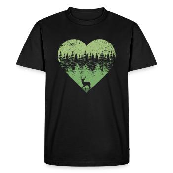 Forest love heart silhouette deer hunting gift - Men's Premium Organic T-Shirt - black - Front - Nico (187cm)