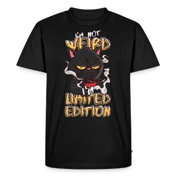 Cartoon Cat with Coffee Mug - Limited Edition - Men's Premium Organic T-Shirt - black - Front - Nico (187cm)