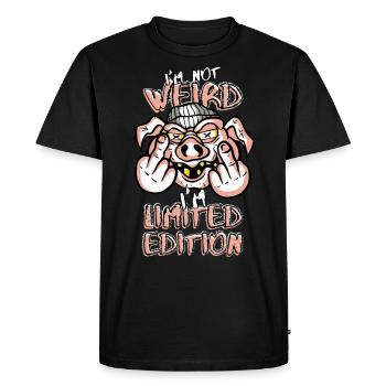 Cartoon Pig with Middle Finger - Limited Edition - Men's Premium Organic T-Shirt - black - Front - Nico (187cm)