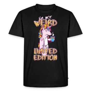 Cartoon Unicorn with Coffee Cup - Limited Edition - Men's Premium Organic T-Shirt - black - Front - Nico (187cm)