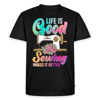 Sewing Machine Thread Spool Fabric Patterns Quilti - Men's Premium Organic T-Shirt - black - Front - Nico (187cm)