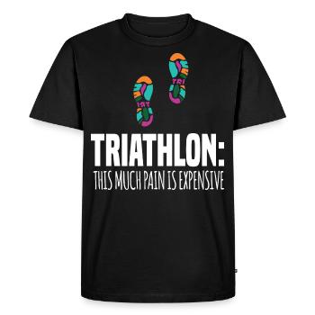 TRIATHLON: AUTANT DE DOULEUR COÛTE CHER. Cadeaux - T-shirt Premium bio Homme - noir - Devant - Nico (187cm)