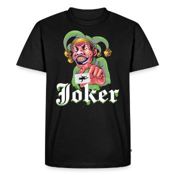 Joker mit Spielkarte - Männer Premium Bio T-Shirt - Schwarz - Vorne - Nico (187cm)