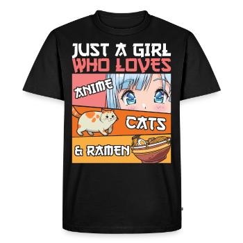 Juste une fille qui aime les chats d’anime et le cadre - T-shirt Premium bio Homme - noir - Devant - Nico (187cm)