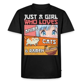 Juste une fille qui aime les chats d’anime et le cadre - T-shirt Premium bio Homme - noir - Devant - Nico (187cm)