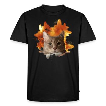 Tête de chat devant le feu - Fire Cat Cat - T-shirt Premium bio Homme - noir - Devant - Nico (187cm)