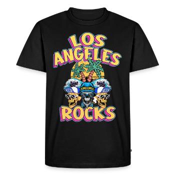 Los Angeles USA Summer Beach Palmiers Crâne - T-shirt Premium bio Homme - noir - Devant - Nico (187cm)
