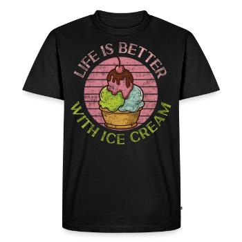 Ice Cream Retro Vintage Life Is - Men's Premium Organic T-Shirt - black - Front - Nico (187cm)