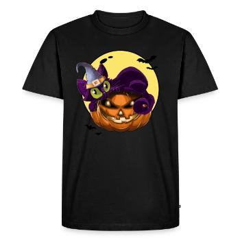 Citrouille et chat Drôle Halloween - T-shirt Premium bio Homme - noir - Devant - Nico (187cm)
