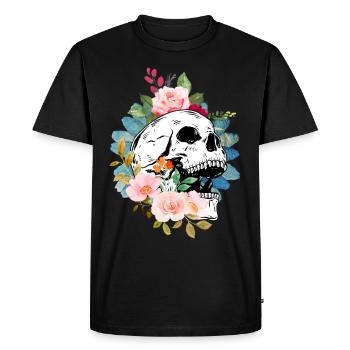 Crâne et fleurs - T-shirt Premium bio Homme - noir - Devant - Nico (187cm)