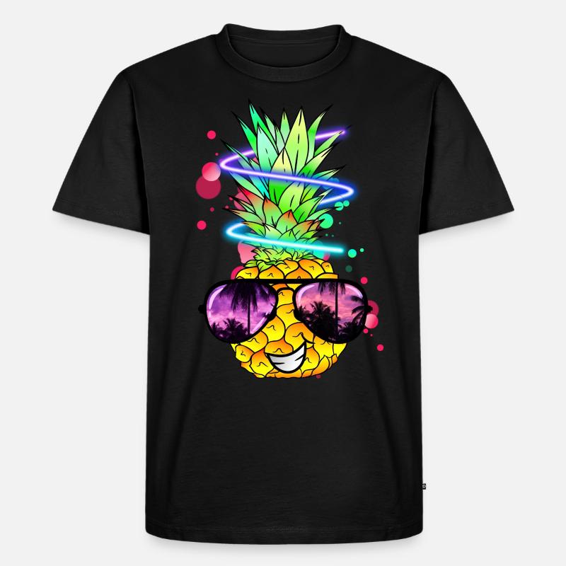 coole Ananas mit Neon Spirale - Männer Premium Bio T-Shirt - Schwarz