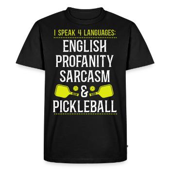 Pickleball I Speak 4 Languages - Men's Premium Organic T-Shirt - black - Front - Nico (187cm)