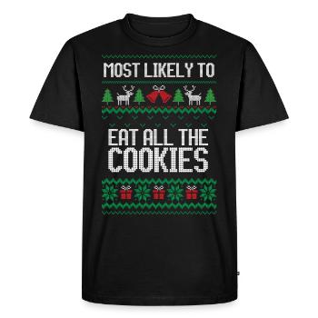 Le plus susceptible de manger tous les biscuits de Noël laids - T-shirt Premium bio Homme - noir - Devant - Nico (187cm)