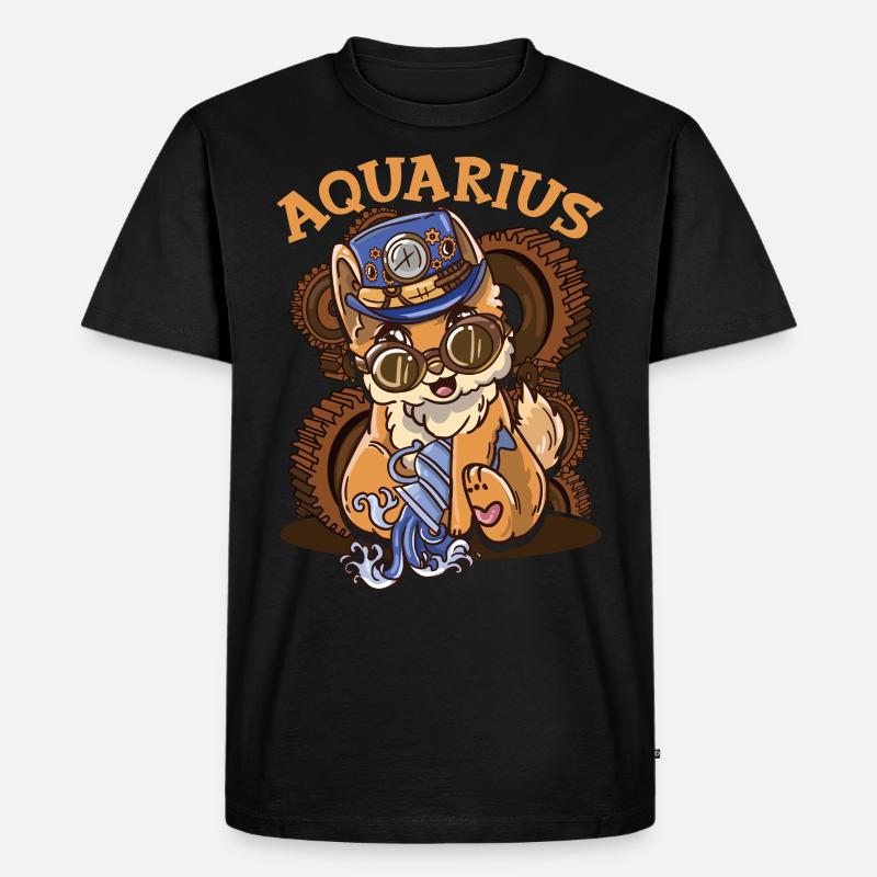 Sternzeichen Wassermann Astrologie Katze - Männer Premium Bio T-Shirt - Schwarz